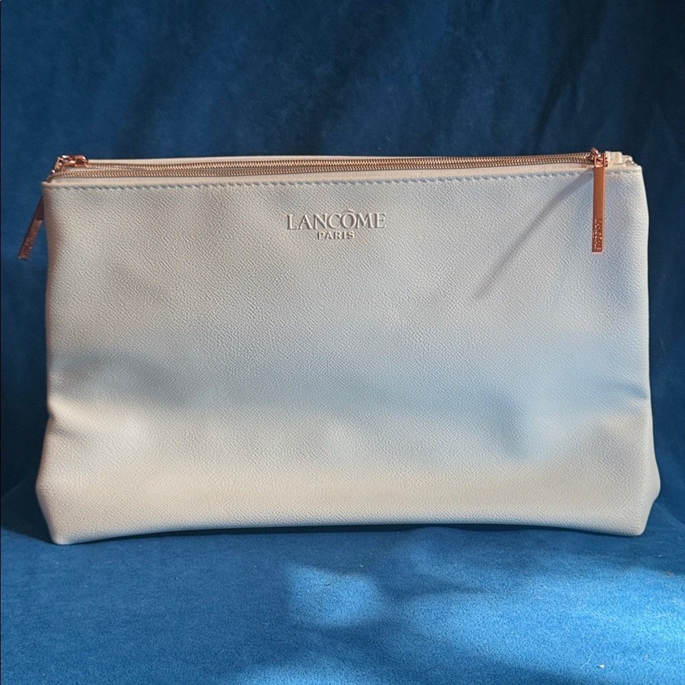 NEW Lancôme Cream cosmetics Pouch with Rose Gold Accents. Two mesh compartments.